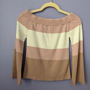 Women's Cloud Ten Sweater Color Block Off The Shoulder Bell Sleeve Small Pink
